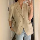Short-sleeve Single-breasted Blazer Khaki - One Size