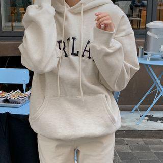 Letter Appliqu  Fleece Hoodie