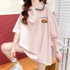 Elbow-sleeve Burger Embroidered Polo Shirt
