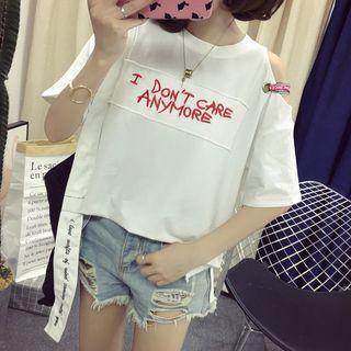 Short-sleeve Lettering Cold-shoulder T-shirt