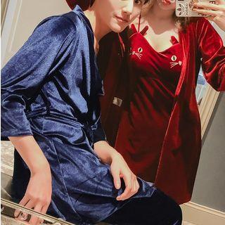 Couple Matching Velvet Sleep Dress / Open Front Jacket / Pants / Set