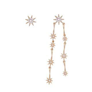 S925 Silver Rhinestone Star Non-matching Earring 1 Pair - One Size