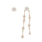 S925 Silver Rhinestone Star Non-matching Earring 1 Pair - One Size