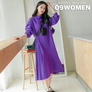Plus Size Mock-neck Ruffle-hem Pullover Dress