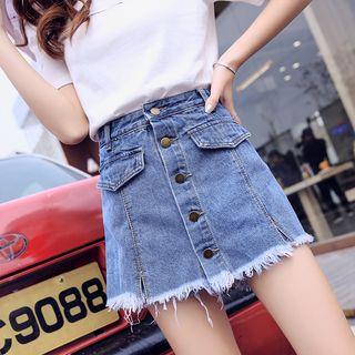 Fray Denim A-line Skort