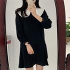 Contrast Collar Long-sleeve Mini A-line Dress