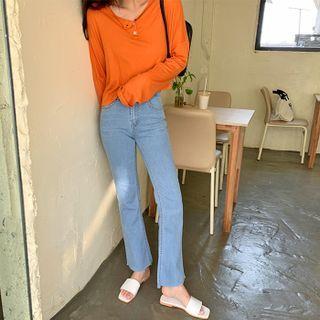 Cut-hem Semi Boot-cut Jeans