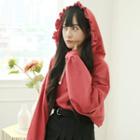 Cherry-embroidery Frilled Hoodie
