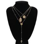 Alloy Embossed Disc Pendant Y Layered Necklace