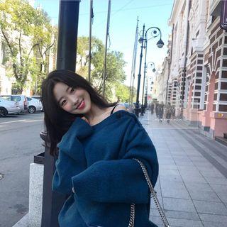 Off-shoulder Sweater Peacock Blue - One Size