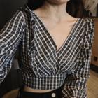 Plaid Cropped 3/4-sleeve Top