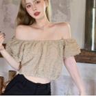 Short-sleeve Off Shoulder Blouse Khaki - One Size