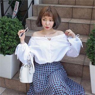 Off-shoulder Tie-detail Blouson Blouse
