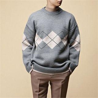 Crew-neck Loose-fit Argyle Sweater