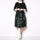 3/4-sleeve A-line Jacquard Dress