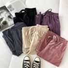 Plain High-waist Velvet Straight-cut Pants
