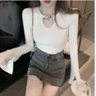 Long-sleeve Chain-accent Fitted Top