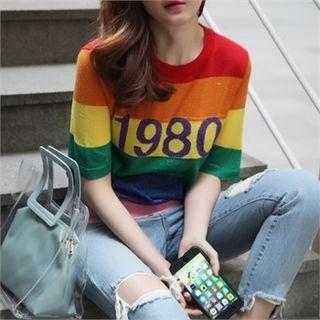 Short-sleeve Rainbow Knit Top
