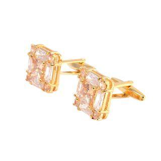Simple Bright Plated Gold Geometric Square Cubic Zirconia Cufflinks Golden - One Size