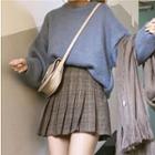 Sweater / Pleated Plaid Mini Skirt