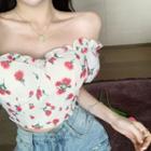 Floral Ruffle Trim Short-sleeve Cropped Top