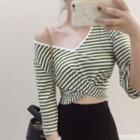 3/4-sleeve Striped Cropped T-shirt