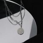 Embossed Disc Pendant Layered Stainless Steel Necklace 1 Pc - Silver - One Size