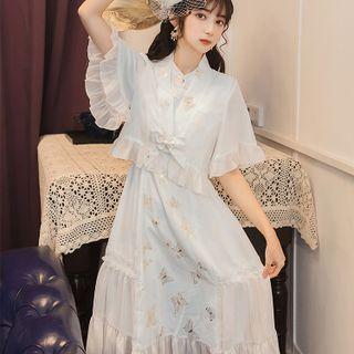 Traditional Chinese Set: Elbow-sleeve Jacket + Sleeveless Dress