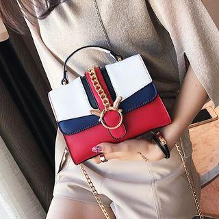 Chain Detail Color Panel Shoulder Bag