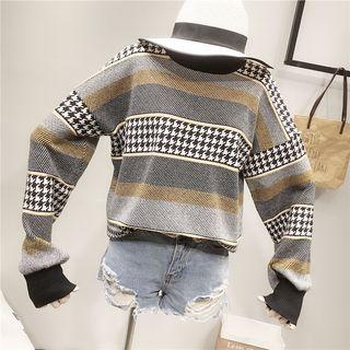 Houndstooth Pattern Sweater Gray - One Size