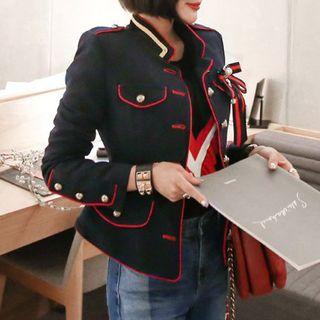 Contrast Trim Buttoned Coat