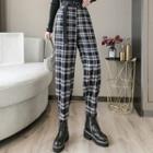 High-waist Plaid Cropped Jogger Pants