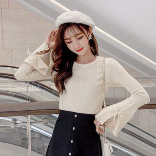 Crew-neck Flared-sleeve Knit Top