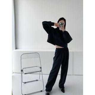 Set: Hooded Cropped Top + Drawstring-hem Jogger Pants
