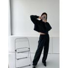 Set: Hooded Cropped Top + Drawstring-hem Jogger Pants