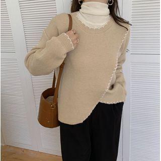 Contrast Trim Slit Knit Top