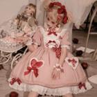 Puff-sleeve Heart Print A-line Dress / Arm Sleeveless / Choker / Set