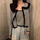 Set: Collared Contrast Trim Cardigan + Camisole Top Set Of 2 - Cardigan & Camisole Top - Gray - One Size