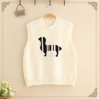 Dot Print Round Neck Knit Vest
