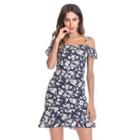 Cold Shoulder Short-sleeve Floral Print A-line Dress