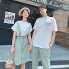 Couple Matching Short-sleeve Letter T-shirt / Zip A-line Suspender Skirt / Cropped Pants