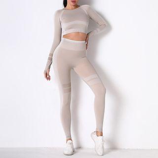 Set: Long Sleeve Color Block Top + Yoga Pants