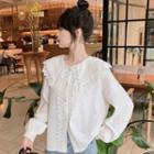 Long-sleeve Peter Pan-collar Shirt White - One Size