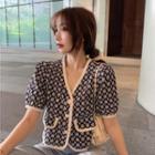 Floral Print Puff-sleeve Single-breasted Jacket