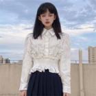 Puff-sleeve Plain Shirred Cropped Shirt