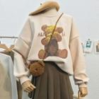Set: Bear Print Sweatshirt + Fleece Crossbody Bag