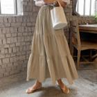 Linen Blend Maxi Tiered Skirt