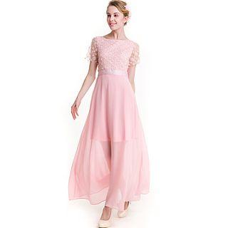 Embellished Short-sleeve Maxi Dress