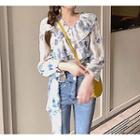 Long-sleeve Floral Print Ruffled Chiffon Blouse