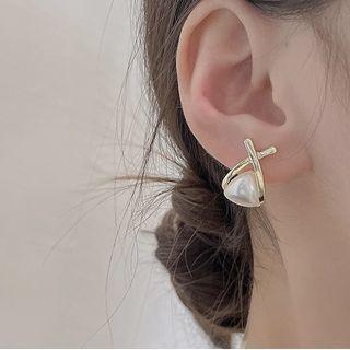 Triangle Faux Pearl Alloy Dangle Earring 1 Pair - Gold - One Size